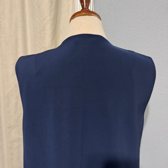 White House Black Market Women Navy Blue Sleeveless Open Tuxedo Lined Vest Sz 12 - Picture 7 of 14